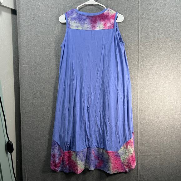 LOGO by Lori Goldstein Dress with Tie-Dye Hem Gemstone Blue Petite Small - Picture 2 of 11